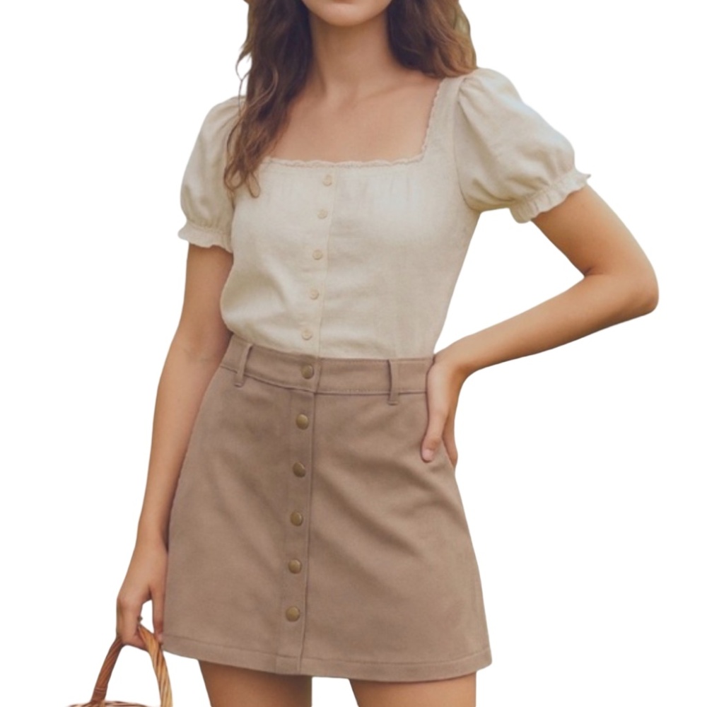 Marine Layer Women's Small Fall Rosie Vegan Suede A-Line Mini Skirt Brown Boho